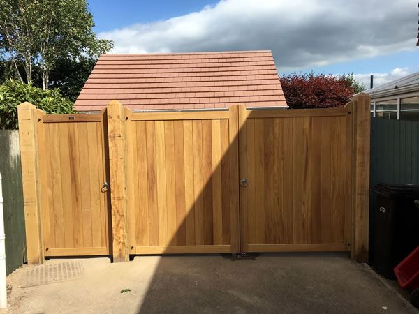 Iroko hardwood gates at a house in Wallingford